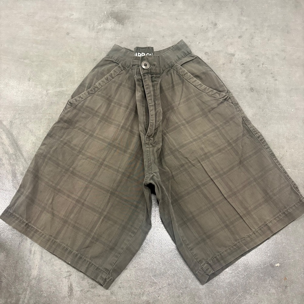 Vintage Y2K/2000s Carbon Mens Plaid Cargo Shorts Brown Cotton Streetwear Size 34
